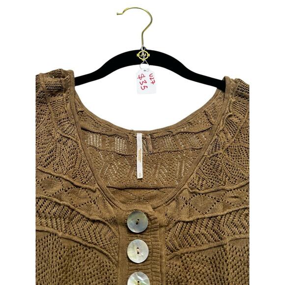 Free People Crochet Knit Cropped Bolero Sweater women Brown Size SP boho western - Picture 2 of 13